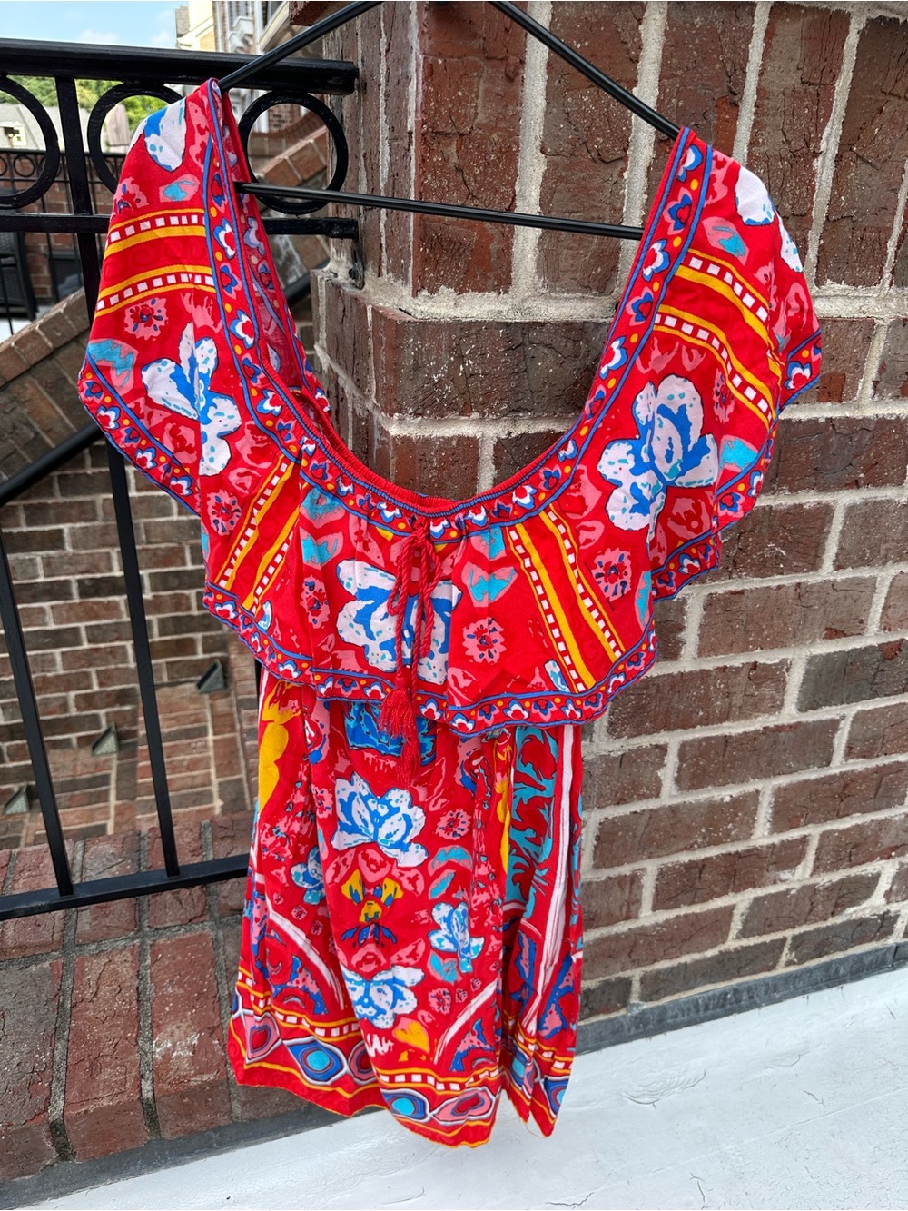 Flying Tomato Red Floral Ruffle off shoulder shirt
